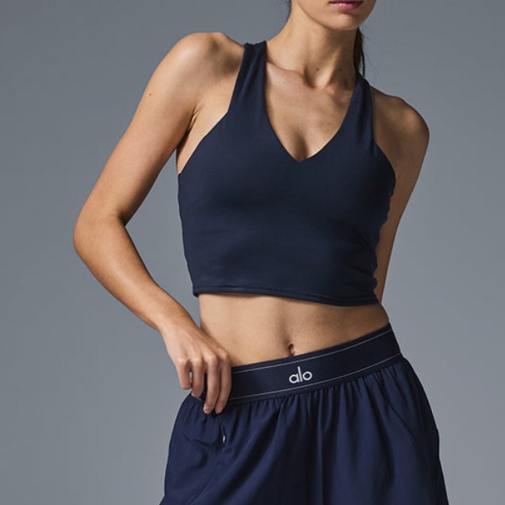 Alo, airbrush real bra tank, navy. Women’s size Small